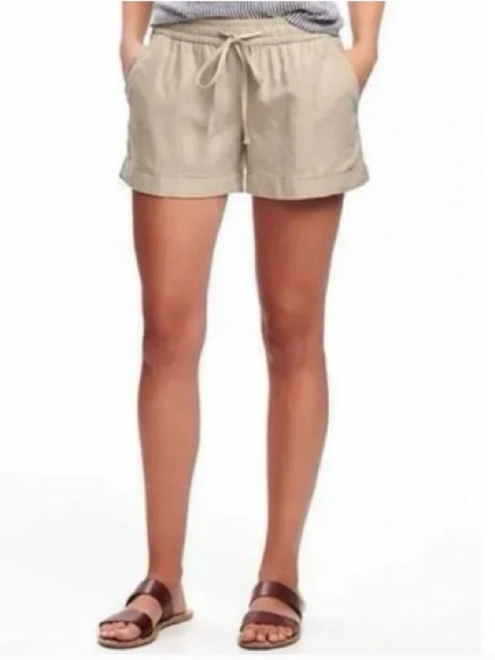 Old Navy Cream Linen Blend Elastic-Waist Casual Shorts - Size M
